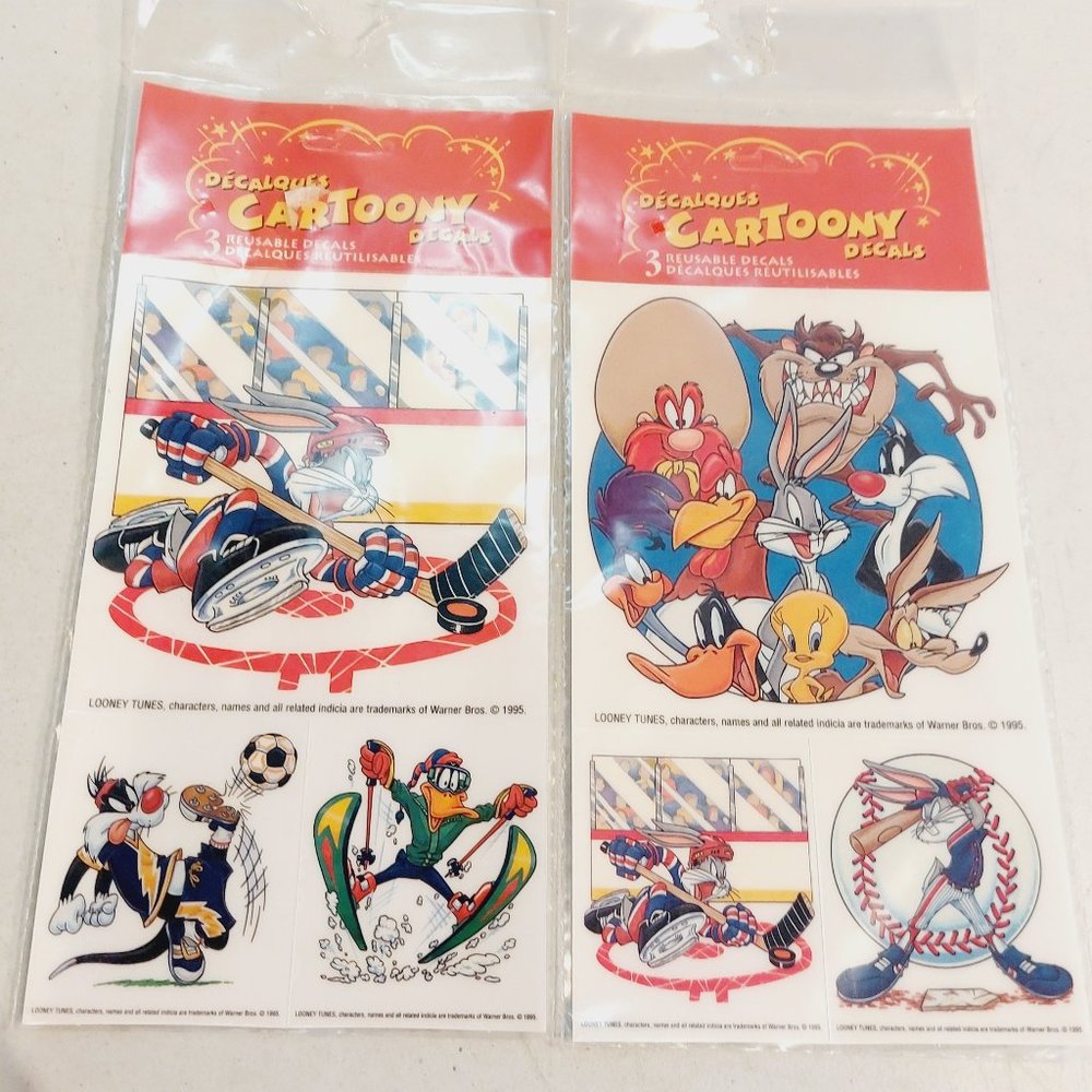 Vtg 1995 Looney Tunes Cartoony Window Decals- 2 packs -new old stock